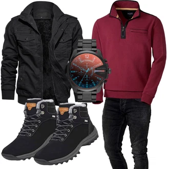 Herbst Outfit mit Schwarz Wasserdichter Outdoorschuh/Winter Stiefelette/Winter Stiefel/Wasserdichter Stiefel/Wasserfester Schuh/Trekkingstiefel/Winter Sneaker/Herren Lederschuhe Mishansha "Freizeit Outfit"