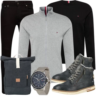 Outfit mit Schwarz/Bordeaux Biker Jeans/Lederjacke/Leder Schuhe/Push up Jeans/Slim Fit Jeans/Jeans mit Schlitz/Thermojeans/Herren Lederjacke/High Waist Jeans/Skinny Hose/Jeggings/Hose mit Schlitz/Slim Hose Jack & Jones "Freizeit Outfit"