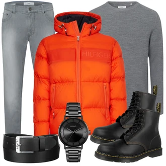 Casino Outfit mit Grau/Dunkelgrau/Schwarz Kettenuhr/Armbanduhr/Uhrwerkzeug/Uhrenbatterie/Smartwatch/Uhren Geschenkset Hugo "Freizeit Outfit"Look: Wasen, Silvester, Schule, Electro, Pop Konzert, Festival, Casino, Besondere Anlässe