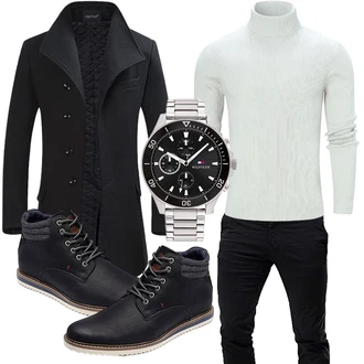 Outfit mit Schwarz/Dunkelblau/Dunkelgrau Gehröck/Blazermantel/Wollfleece Mantel/Schmal Geschnittener Mantel/Wintermantel Wollmantel YOUTHUP "Freizeit Outfit"