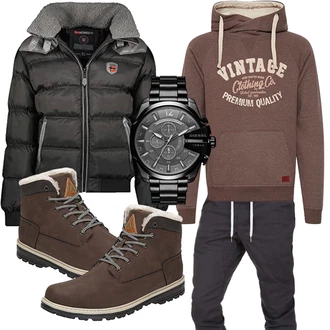 Sportlich Outfit mit Dunkelbraun/Braun/Grau Wasserfester Schuh/Wasserdichter Stiefel/Winter Stiefel/Gefütterte Stiefelette/Klassischer Stiefel/Herren Lederschuhe/Winter Stiefelette/Winter Sneaker Mishansha "Freizeit Outfit"Look: Casual, Classic, Rap, Outdoor, Rad, Indoor, Smart Casual, Sportlich, Trendige, Unisex, Duckfeet