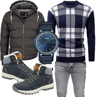 Herbst Outfit mit Blau/Dunkelblau/Hellblau/Grau Sicherheitsschuh/Winter Stiefelette/Wasserdichter Stiefel/Wasserdichter Outdoorschuh/Herren Lederschuhe/Trekkingstiefel/Winter Sneaker/Wasserfester Schuh Mishansha "Freizeit Outfit"