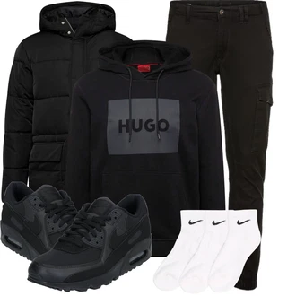 Outfit mit Schwarz Langer Daunenmantel/Steppmantel/Kapuzenmantel/Langer Wintermantel/Parka/Wintermantel/Daunenmantel trapp "Herbstliches Freizeit Outfit"