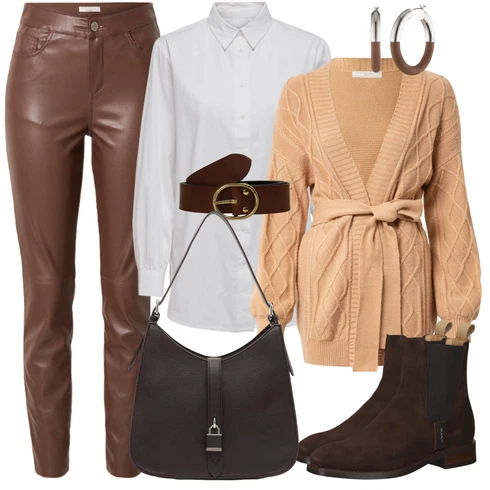 Kombinace Bílá/Krémová Oversize Muselínová Blůza/Businessová Halenka/Halenka se Stojatým Límcem/Žehlení odolná blůza/Oversize Halenka/Halenkové Body/Blůza s knoflíčkem/Tunikové Tričko/Dlouhá Halenka/Slip-on Halenka Only kombinovat s Hnědá/Khaki/Šedá/Béžová/Tmavě hnědá Kožený legíny/Kožená Kalhoty/Legíny Kožený Vzhled/Kalhoty z Umělé Kůže guido maria kretschmer women