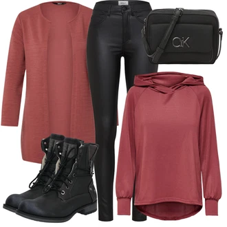 Outfit s Červená/Tmavě červená/Růžová/Vínová Originální Mikina/Svetr S Kapucí/Pletená Mikina s kapucí/Sportovní Mikina/Sportovní Mikina Only "Módní zimní outfit"