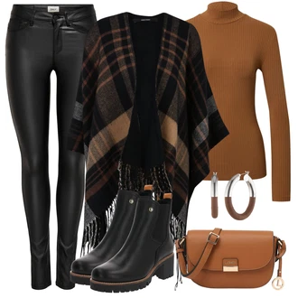 Outfit s Černá/Hnědá Kozačka Chelsea Boty/Kožená bunda/Kotníková Bota s Podšívkou/Kožená kotníková bota Panama Jack "Módní zimní outfit"