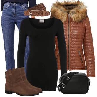 Outfit s Červená/Hnědá/Oranžová Kožené Bund/Zimní Bund/Puchová Bund/Péřová Bunda/Neobvyklá bunda Oakwood "Módní zimní outfit"