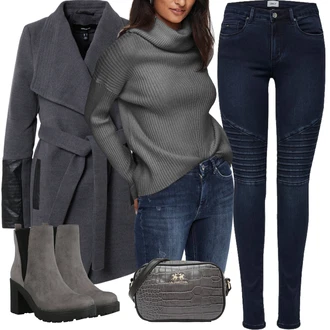 Motorka Outfit s Modrá/Tmavě modrá Motorkářské Džíny Only "Módní zimní outfit"Look: Jízda na koni, Motorka