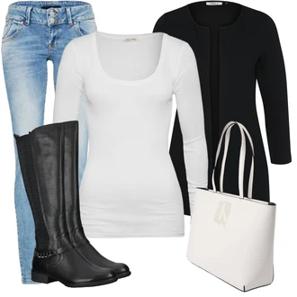 Outfit s Černá Pletenina veľkej veľkosti/Kabát/Tunika Only "Módní zimní outfit"