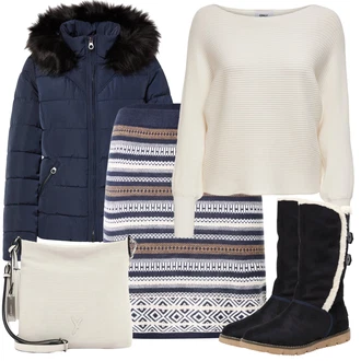 Outfit s Černá Zimní bota/Kozačka Boty do Sněhu/Nízká bota na podpatku Tom Tailor "Módní zimní outfit"