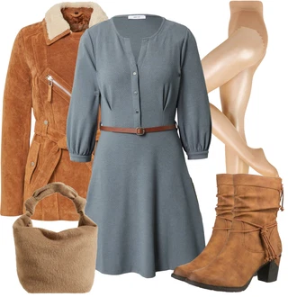 Outfit s Šedá/Světle šedá/Modrá/Tmavě Modrá Košilové šaty/Halenkové Šaty/Šaty s Páskem About You "Módní zimní outfit"