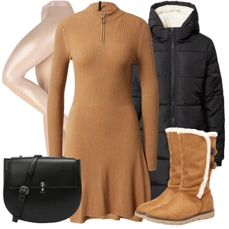 Outfit s Růžová/Béžová/Modrá Punčocháče Wolford "Módní zimní outfit"