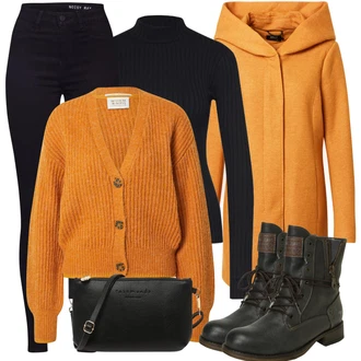 S podšívkou Outfit s Černá/Tmavě modrá Motorkářské Džíny/High Waist Džínové Kalhoty/Push up Džín/Kožená bunda/Kožené Boty/Termální Džíny/Zimní bunda Noisy may "Módní zimní outfit"