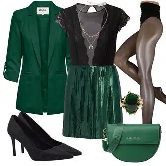 Outfit s Tmavě zelená/Zelená/Tyrkysový Italská Sukně/80tého Léta Sukně/Sukně Pro Matriku/Slavnostní Sukně/90tá Léta Sukně/Koktejlová Sukně/Sukně s Flitry/60tého Léta Sukně/Třpytivá Sukně Object "Módní zimní outfit"