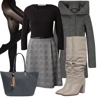 Punije Outfit sa Siva/Smeđa/Tamnosiva/Crna/Zeleno Haljina/Haljina Veći Broj/Kratke hlače velike veličine/Pletivo Veći Broj/Tunika/Suknja About You "Moderni outfit za ured"