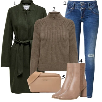 Outfit s Hnědá Dlouhé Šaty/Doplňek/Taška Přes Rameno/Dlouhý Zimní Kabát/Dlouhé Kardigany/Dlouhá tylová sukně Calvin Klein "Zimní outfity"