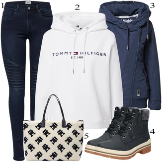 Outfit s Bílá/Růžová/Šedá/Krémová/Stříbrný/Vícebarevný Originální mikina/Svetr S Kapucí/Partnerská Mikina/Sportovní mikina/Mikina/Unisex Mikina S Kapucí/Vintage mikina/Dámský Svetr/Svetr s kapucí Tommy Hilfiger "Perfektní na zimu"