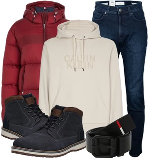 Outfit mit Dunkelblau/Blau Klassischer Stiefel/Schnürstiefelette/Schnürschuh/Gefütterte Stiefelette Rieker "Outfit für den Winter"
