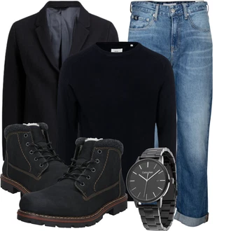 Outfit mit Schwarz Klassischer Stiefel/Schnürstiefelette/Gefütterte Stiefelette/Wattierte Stiefel/Wasserdichter Stiefel/Winter Stiefelette/Winter Stiefel/Winterschuh/Stiefel Mit Reißverschluss Rieker "Outfit für den Winter"