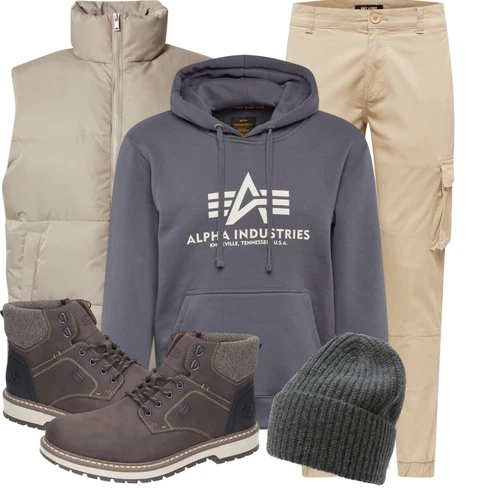 Khaki/Braun/Beige/Grau OutdoorWeste/IsolationsWeste/Kurze Weste/Leichte Weste/SteppWeste/WendeWeste/DaunenWeste/Puffer Weste DAN FOX APPAREL kombinieren