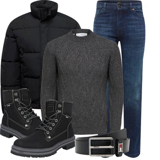 Outfit mit Schwarz/Blau Große Größe BOSS ORANGE "Outfit für den Winter"