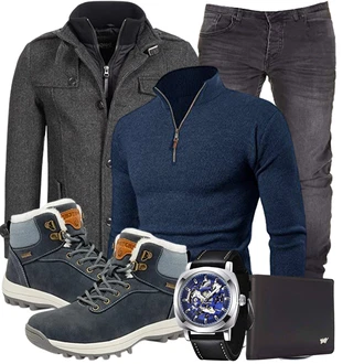 Herbst Outfit mit Blau/Dunkelblau/Hellblau/Grau Sicherheitsschuh/Winter Stiefelette/Wasserdichter Stiefel/Wasserdichter Outdoorschuh/Herren Lederschuhe/Trekkingstiefel/Winter Sneaker/Wasserfester Schuh Mishansha "Outfit für den Winter"