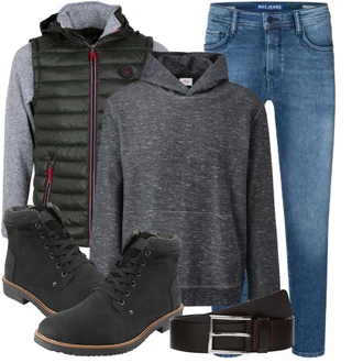 Winter Outfit mit Schwarz Klassischer Stiefel/Springerstiefel/Flache Stiefelette/Schnürstiefelette/Gefütterte Stiefelette/Winter Stiefelette Rieker "Outfit für den Winter"