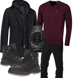 Zweiteilige Outfit mit Schwarz/Dunkelblau KTWOLEN "Outfit für den Winter"