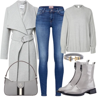 Vintage outfity Moderní s Šedá Nezařazené About You "Zimní Outfit"Look: Klasické, Moderní, Univerzitní, Business, Kancelář, Příliš oblečený, Cool