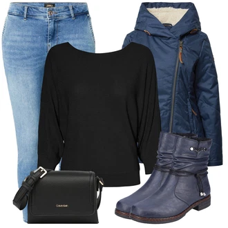 Outfit sa Siva Čizma Iznad Koljena/Dodatak Rieker "Outfit za zimu"