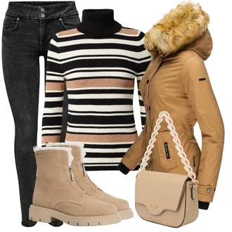 teplý Outfit sa Bež/Kaki/Smeđa Jakna/Kaput/Parka velike veličine Navahoo "Outfit za zimu"