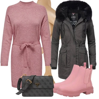 teplý Outfit sa Tamnosiva/Tamnozelena/Siva/Kaki Parka velike veličine Navahoo "Outfit za zimu"