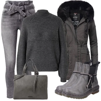 teplý Outfit sa Tamnosiva/Tamnozelena/Siva/Kaki Parka velike veličine Navahoo "Outfit za zimu"