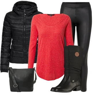 Outfit s Černá Zimní Kozačka/Dlouhá Kozačka/Bota se širokým nohavici/Klasická Kozačka/Plochá Kozačka nad koleno/Nepromokavá Kozačka/Jezdecká Bota Rieker "Outfity na zimu"