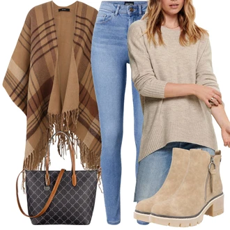 Outfit s Hnědá Pončo VERO MODA "Outfity na zimu"