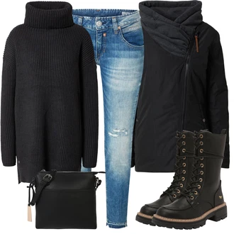 Outfit s Modrá Skinny Kalhoty/Kalhoty s dírou/Jeggings/Džínové Legíny Herrlicher "Outfity na zimu"