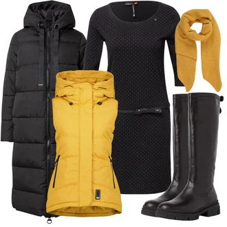 Outfit s Černá/Tmavě šedá/Šedá Šaty s Předním Zipem/Business Šaty/Kancelářské šaty/Pletené Šaty/Šaty s 3/4 Rukávem/Zimní Pletené Šaty Ragwear "Outfity na zimu"