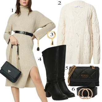 Outfity na zimu Ke kolenům Viskóza s Béžová/Hnědá/Khaki Svetrové Šaty/Dlouhé pletené šaty/Zimní Pletené Šaty/Šaty S Rolákem Vila "Zimní Outfit"