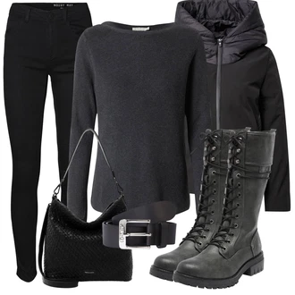 Outfity na zimu s Černá Svetr Niki/Pletenina veľkej veľkosti Tom Tailor "Outfity na zimu"