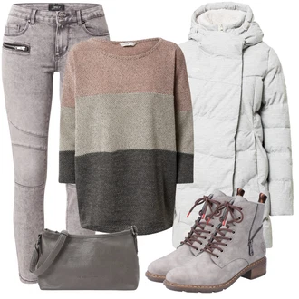 Teplé Outfit s Šedá/Stříbrný Zimní Kabát/Lehký Kabát/Péřový Kabát/Parka/Dlouhý Péřový Kabát/Přechodový Kabát/Prošívaný kabát Ragwear "Outfity na zimu"