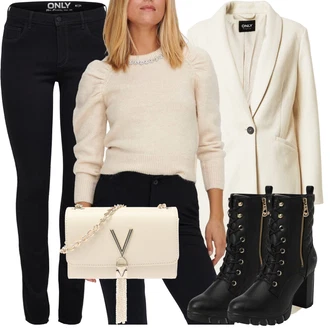 Vysoké Podpatky Outfit s Černá Šněrovací Kotníková Bota/Kozačka se zipem/Kotníková Bota Na Podpatku/Kotníková Bota s Podšívkou Mustang "Outfity na zimu"