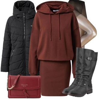 Outfit s Černá Klasická Kozačka/Nízká bota na podpatku/Zimní bota/Chelsea Boty Rieker "Zimní Outfit"