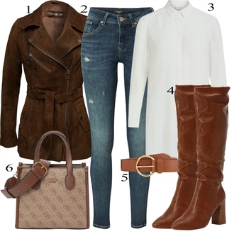 Outfit s Modrá Kožená bunda/Push up Džín/Motorkářské Džíny/Zimní bunda/Džíny s Dírou/Džíny s Rozparkem/Kožené bundy VERO MODA "Zimní Outfit"