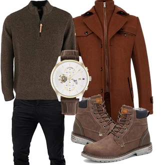 Winter Outfits Smart Casual mit Braun/Dunkelbraun Militärmantel/Wollfleece Mantel/Mantel mit Reißverschluss/Wollmantel/Duffle Mantel KUDORO "Perfekt für den Winter"Look: Casual, Elegant, Stil, Business, Indoor, Western, Maritim, Moderne, Büro, Steampunk, Französische, Outdoor, Coole, Smart Casual, Workwear, Edel, Ausgefallene, Premium
