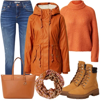 Outfit s Oranžová Podzimní bunda/Nepromokavé Bund/Outdoorové Bundy/Parka/Bunda s Kapucí/Funkční Bunda/Trekingová bunda/Udržitelná bunda/Jarní bunda/Parka Přechodová Bund Ragwear "Přesně pro zimu"