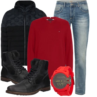 Winter Outfit mit Schwarz Klassischer Stiefel/Springerstiefel/Schnürstiefelette/Leder Stiefelette Bullboxer "Perfekt für den Winter"