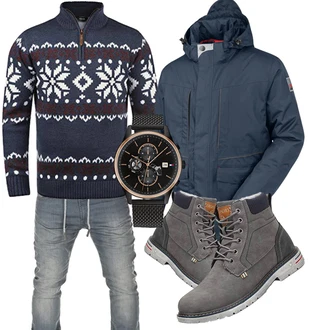 Groß Outfit mit Dunkelblau/Blau/Hellblau WinterPullover/WollPullover/Pullover mit Reißverschluss/Norweger Pullover !Solid "Perfekt für den Winter"