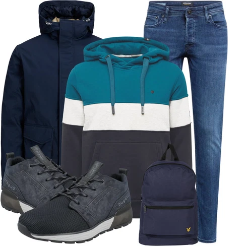 Dunkelblau Goretex Mantel/Outdoormantel/Parka/Regenmantel/Regenmantel & Funktionsmantel/Wachsjacke/Parka-übergangsjacke/Regenjacke/Funktionsjacke/Winter Parka/2in1 Jacke Jack & Jones kombinieren mit Blau/Hellblau Slim Fit Jeans/Leder Schuhe/Lederjacke/Regular-Fit Jeans/Low Rise Jean/Winterjacke/Sportschuhe/Straight Leg Jean/Push up Jeans/Tapered-Jeans Jack & Jones
