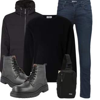 Outfit mit Schwarz/Braun Wollpullover/Kaschmir Pullover/Feinstrickpullover/Basic Pullover/Einfacher Pullover/Rundhals Pullover DAN FOX APPAREL "Perfekt für den Winter"