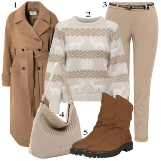 Outfit s Hnědá Kozačka Kotníková Bota s Podšívkou/Bota se širokým nohavici/Vycpaná Kozačka/Motorkářská bota/Klasická Kozačka/Ovčí Kožešinová Bota/Plochá Kotníková Bota Paul Green "Zimní Outfit"
